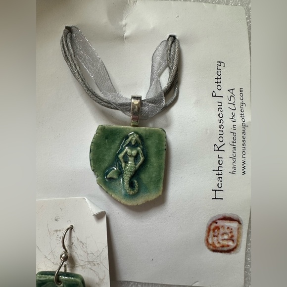 Heather Rousseau Pottery Earrings & Necklace Set Mermaid - Picture 3 of 6